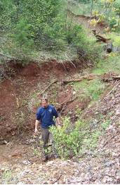 View of debris slide and culvert inlet