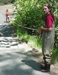 Gathering road data, measuring top fill width