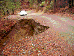 Slip-outs create road hazard and dump sediment into the Trinity River