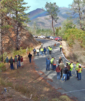 Workshop attendees in break-out groups explore design soluntions for Dutch Creek Road in Trinity County